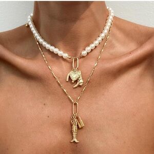 New! Gold Charms Layered Necklace (1016)